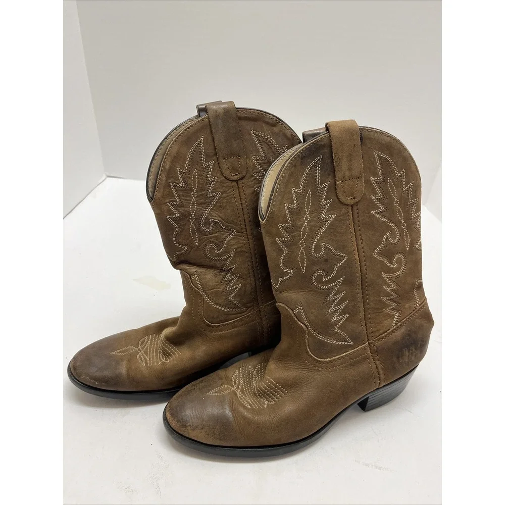 Children Dan Post Rascal Brown Leather Western Roper Cowboy Boots Youth Sz 13.5